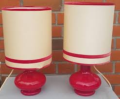 Red Glass Base Table Lamps 1960s Set