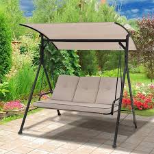 Angeles Home 3 Person Metal Outdoor Patio Swing With Adjustable Canopy And 900 Lbs Weight Capacity