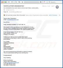 toyota lottery organization email scam