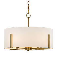 Fifth And Main Lighting Manhattan 4 Light Aged Brass Pendant With Cream Colored Drum Shade