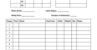 Free Printable Whelping Chart Charts Litter Record Chart