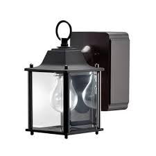 Hampton Bay Mission Style Sml Wall Mount Outdoor Black Lantern With Built In Gfci 30811423 At The Home Depo Outdoor Wall Lighting Wall Lantern Porch Lighting