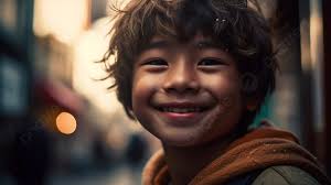 smiling young boy in the street