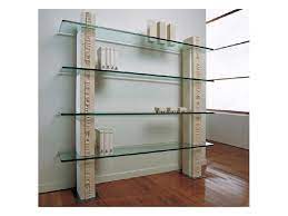 white stone bookcase with glass