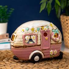 village pottery pink caravan tealight