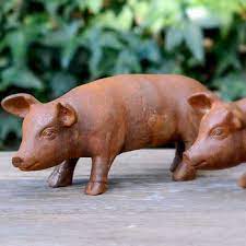 Mini Rusty Baby Pig Garden Sculpture By