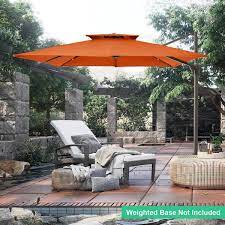 Jearey 12 Ft X 12 Ft Square Two Tier Top Rotation Outdoor Cantilever Patio Umbrella With Cover In Orange