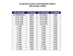 Military Time Military 24 Hour Clock Chart