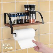 Wall Mounted Paper Towel Holder With Wood Shelf Rustic Brown