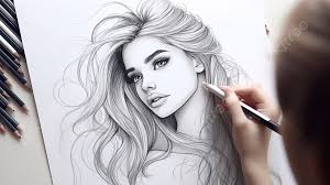 drawing of a woman with hair background
