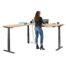 Pair them with a tabletop, and you've made an outfit. Series L Adjustable Height Corner Desk Natural Oak With Charcoal Base Left Handed Poppin