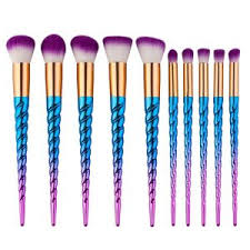 10 pcs blue unicorn makeup brush set