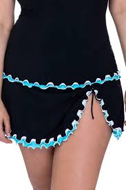 Profile By Gottex Tutti Frutti Black And Aqua Plus Size Side Slit Swim Skirt