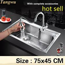 The farmhouse/apron sink style is large. Free Shipping Large Kitchen Sink 0 8 Mm Food Grade 304 Stainless Steel Standard Single Slot Hot Sell Stretch Tap 75x45 Cm Large Kitchen Sinks Kitchen Sinksingle Stainless Steel Sink Aliexpress