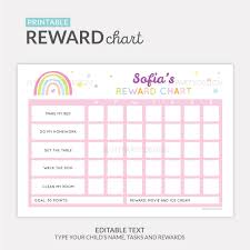 reward chart printable pink rainbow