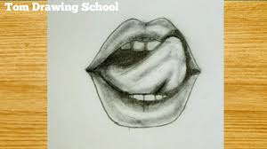lips drawing with tongue biting by