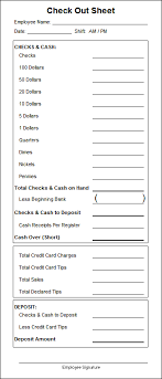 Server Cashier Checkout Sheet