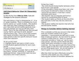 Self Management Behavior Chart For Elementary Grades