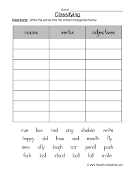 Classifying Nouns Verbs Or Adjectives Worksheet Have Fun