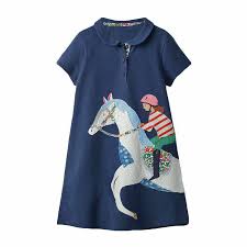 ملابس أطفال للبنات موضة صيف 2021 فساتين مزينة بحصان للأطفال من عمر 2-7  سنوات / ملابس الأطفال
