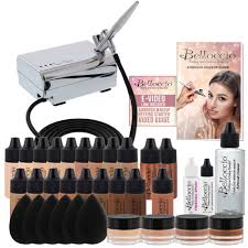 complete professional belloccio airbrush cosmetic makeup system with a master set of all 17 foundation color shades in 1 4 oz bottles