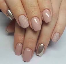 5chromed beige short square acrylic nails. 35 Short Acrylic Nails For Inspiration
