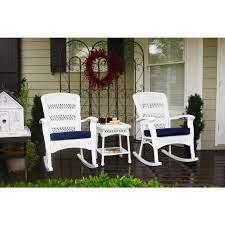 White Wicker Outdoor Rocking Chair Set