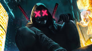 ninja cyberpunk katana mask wallpaper 4k