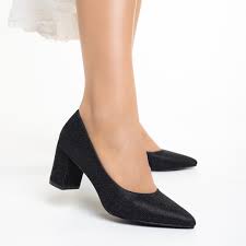 Pantofi dama negri din material textil cu toc Cheryl - Kalapod