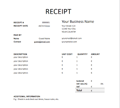 hotel receipt template print save or pdf