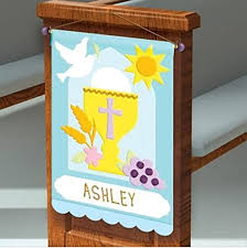 first communion pew banner decorating