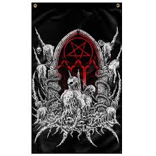 Skull Satanic Pentagram Shrine New Red