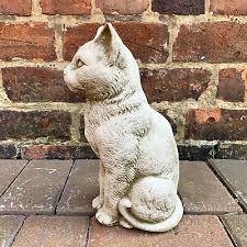 Serene Cat Sculpture Stone Grey Sitting