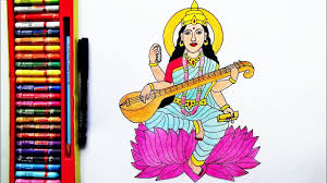 How To Draw Saraswati Mata Easy Saraswati Devi Drawing By Drawing Art