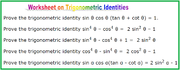 worksheet on trigonometric idenies