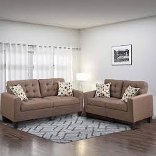 Benzara Linen Fabric 2 Pieces Sofa Set In Light Brown