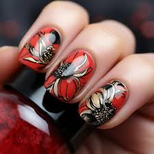 poppy flowers nails design