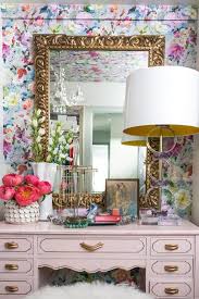 pink french makeup vanity with gold