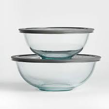 Pyrex Glass Bowls With Grey Lids Set