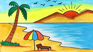Cách vẽ tranh đề tài phong cảnh biển | how to draw sunrise scenery in the  beach - YouTube