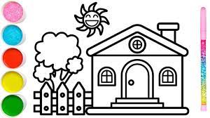Vẽ ngôi nhà vườn cây đơn giản và tô màu cho bé | Dạy bé vẽ | Dạy bé tô màu  | Rumah Halaman Mewarnai - YouTube