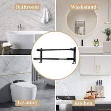 Dyiom Stretchable 17 31 Inches Double Bath Towel Bar Bathroom Towel Rack Hooks Kitchen Hand Towel Holder Dish Cloths Hanger Black