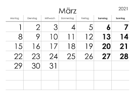 Mit dem kostenlosen adobe reader drucken sie alle zwölf kalenderblätter jeweils im format din a4 aus. Kostenlos Druckbare Marz 2021 Kalender Vorlage In Pdf Schulferien Kalender