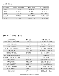 quilt sizes printable chart quilters