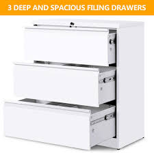 Providing safety and security, the locking file cabinet comes with a key to secure office files and personal information. Amazon Com 3 Drawers White Lateral File Cabinet With Lock Lockable Heavy Duty Filing Cabinet Steel Construction Home Kitchen