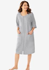 short french terry zip front robe