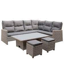 Grey Rattan Garden Corner Sofa Set