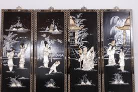 Lot Japanese Four Panel Black Lacquer