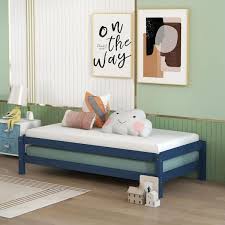 Blue Wood Frame Twin Platform Bed Set