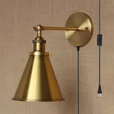 Dining Room Stair Cone Wall Lamp Metal 1 Light Vintage Style Brass Sconce Light With Plug In Cord Susuohome Com